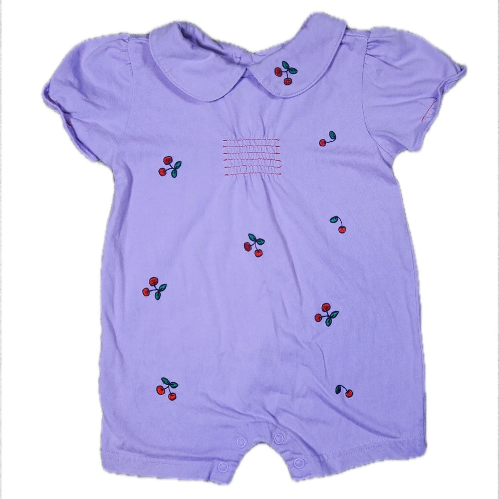 VINTAGE/Y2K Simply Basic Embroidered Cherries Baby Girl Smocked Outfit Size 3/6m